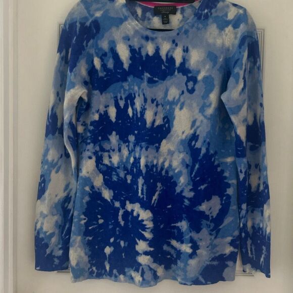 Charter Club Cashmere Tie-Dyed Sweater Size Medium Blue - Picture 1 of 7